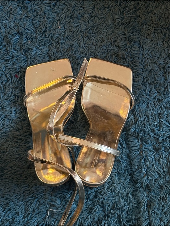 Fashion Nova Shoes - Fashion Nova Metallic Gold Strappy Square-Toe Heels